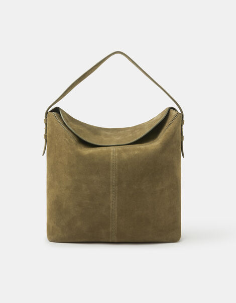Fold Top Suede Shoulder Bag, , large