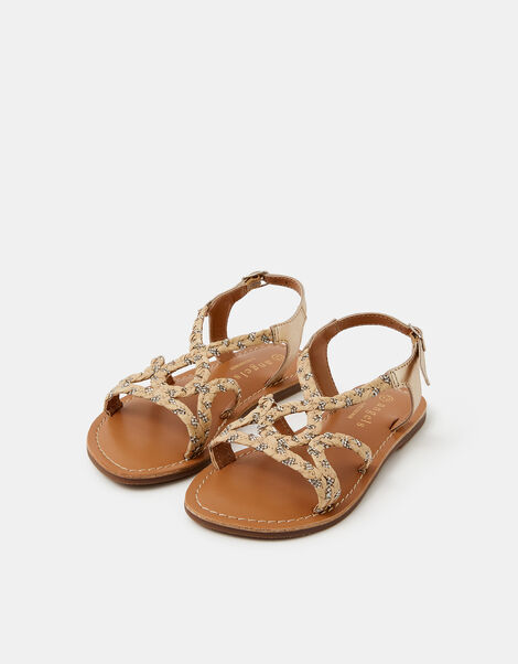 Girls Diamant&eacute; Braided Sandals, Natural (NEUTRAL), large
