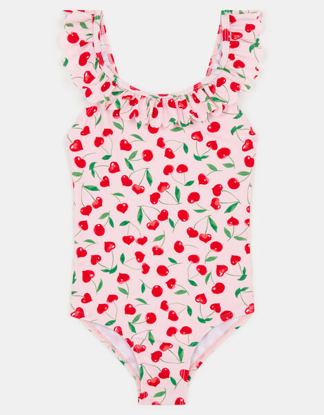 Girls Cherry Frill Swimsuit, Pink (PINK), large