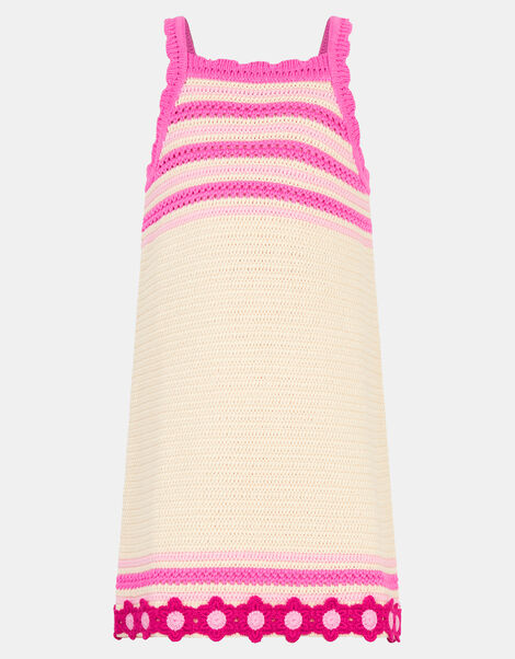 Girls Flower Knit Crochet Dress, Pink (PINK), large