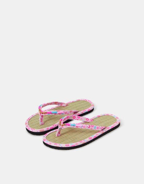 Girls Seagrass Beaded Flip Flops, Pink (PINK), large