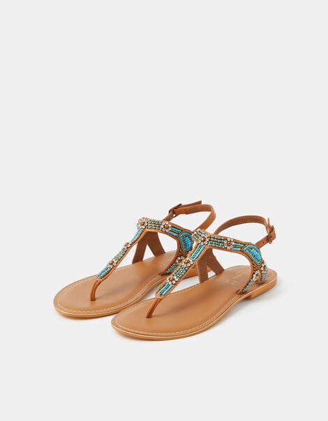 Beaded Flower Sandals, Blue (BLUE), large
