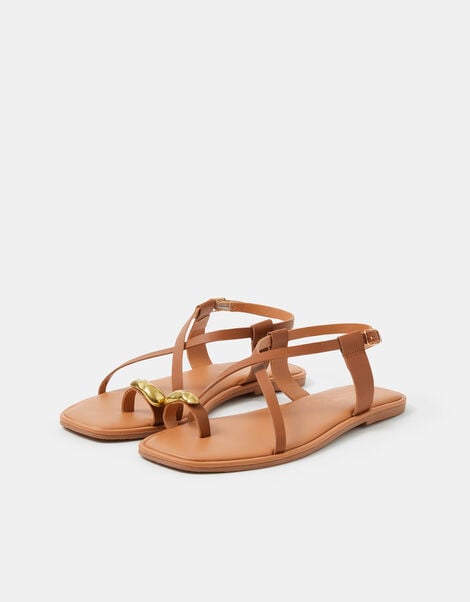 Metal Toe Detail Strappy Sandals, Tan (TAN), large
