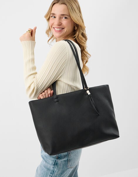 Charm Faux Leather Tote Bag, Black (BLACK), large