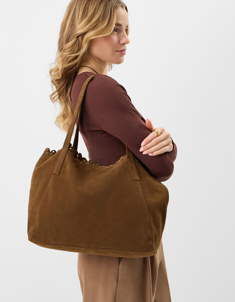 Eyelet Detail Suede Tote Bag, , large