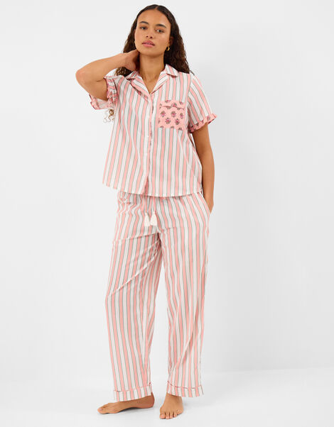 Floral Stripe Long Pyjamas Set, Pink (PINK), large