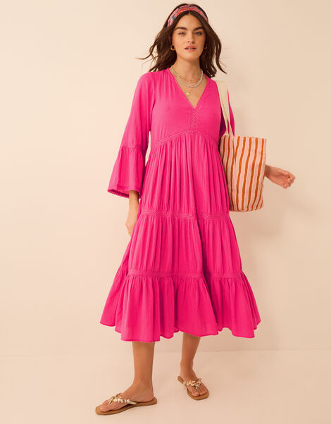 Lace Trim Midi Beach Dress, Pink (PINK), large