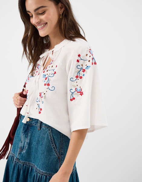 Floral Embroidered Blouse, White (WHITE), large