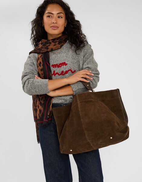 Multi Strap Suede Tote Bag, , large